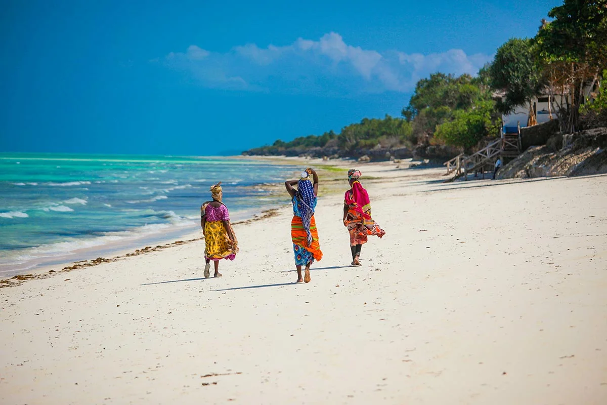 Women walking on Jambiani Beach